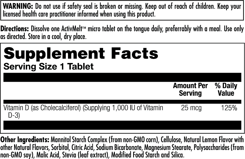 D-3 25 mcg (1000 IU) ActivMelt® Instant Dissolve Tablets - Image 2