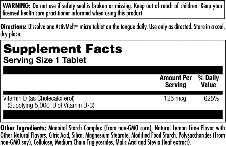 D-3 125 mcg (5000 IU) ActivMelt® Instant Dissolve Tablets - Image 2