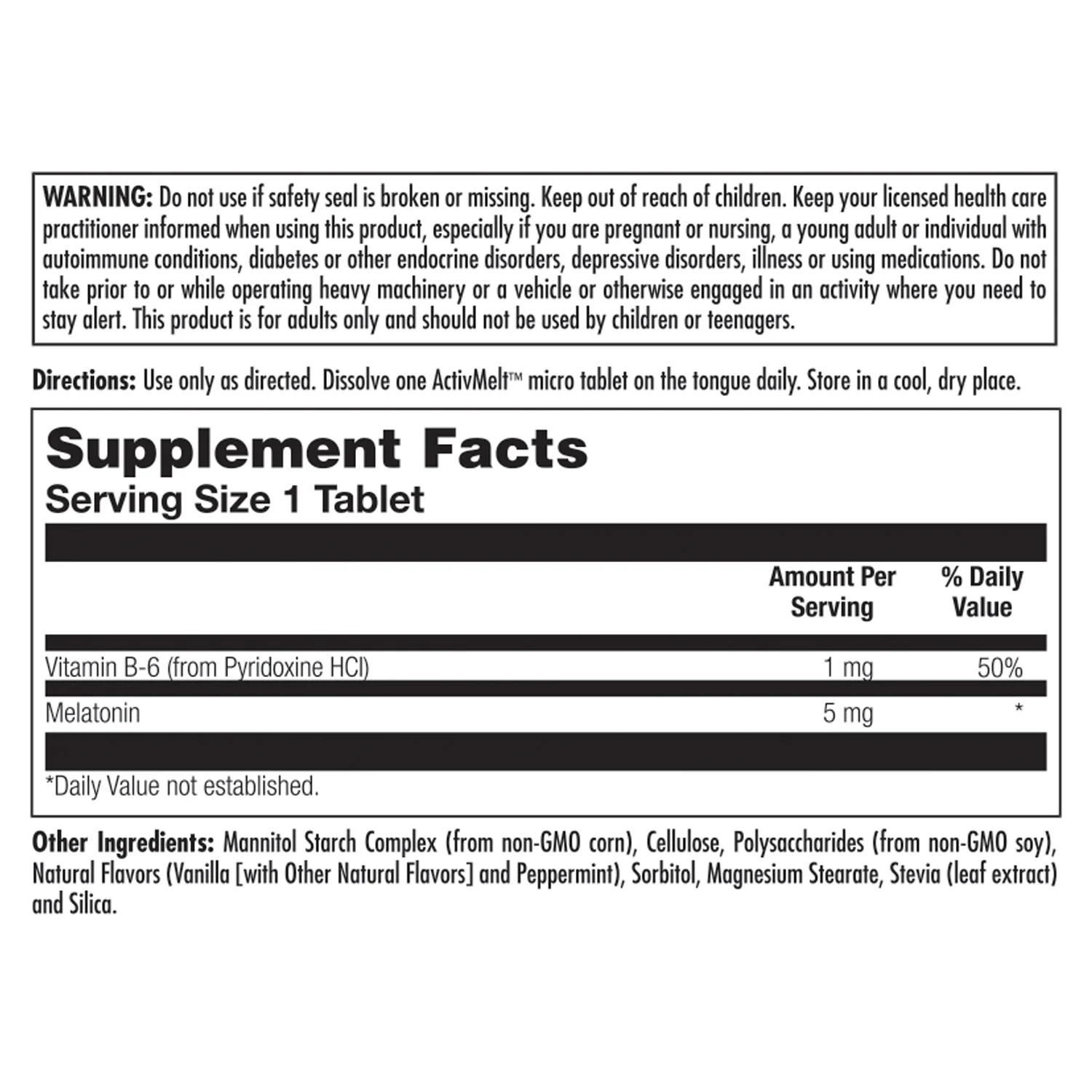 Melatonin 5 mg ActivMelt® Instant Dissolve Tablets Vanilla Mint - Image 3